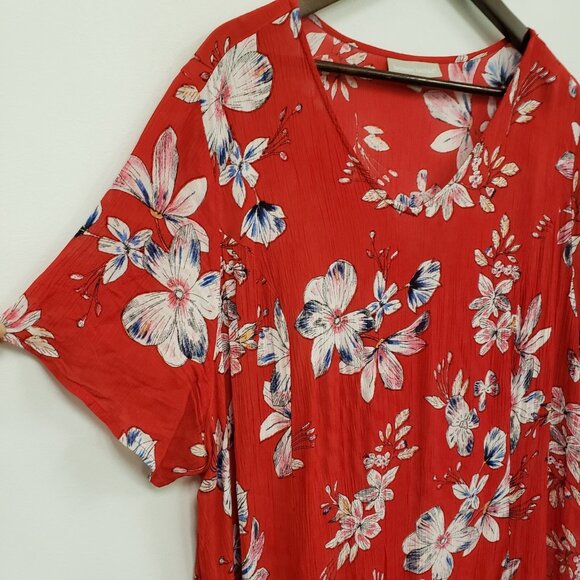 Woman Within Woven Maxi Boho Tropical Dress Size 2X Red Vacation Travel Island - Picture 2 of 14